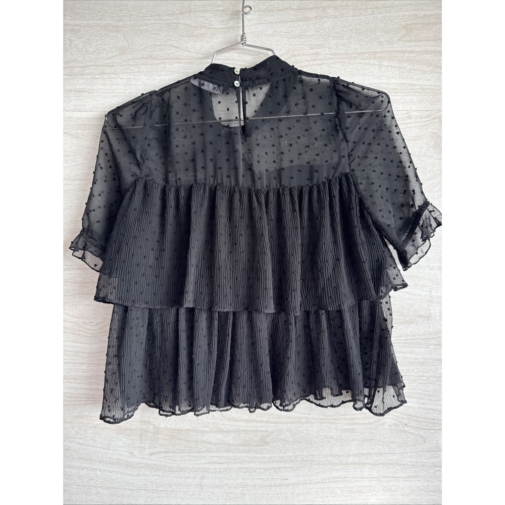 Zara layered Swiss dot blouse Sheer Fabric Bow Neckline  Small - Picture 8 of 8